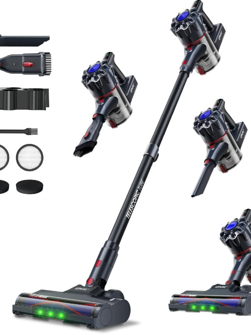 KIPMAX X10 Cordless Stick Vacuum, 70 Min Runtime, Anti-Tangle, Self-Standing, Bl
